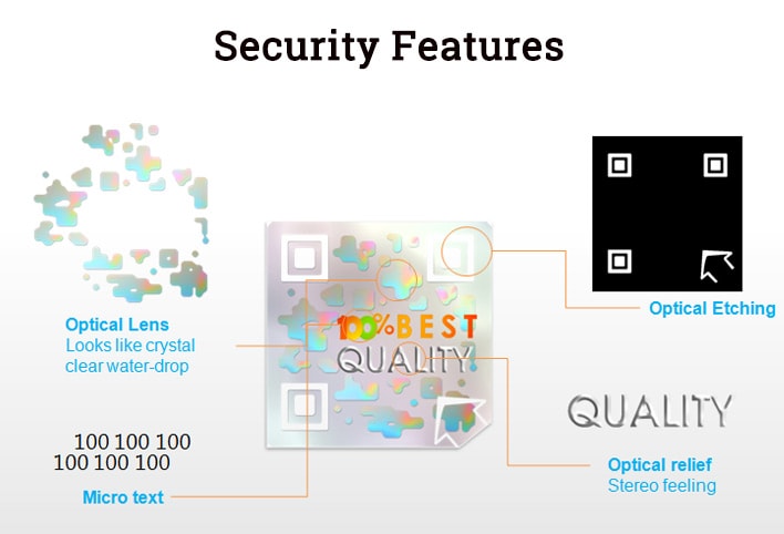 diffraction code hologram sticker with more than 4 security techs, difficult to copy