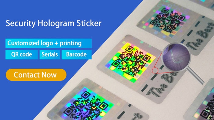 security hologram sticker, can be printed with qr code, serial and custom logo