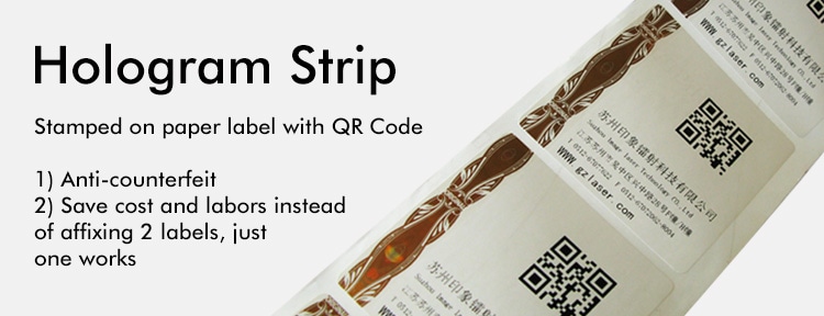 12mm hologram strip, hot stamped on paper sticker