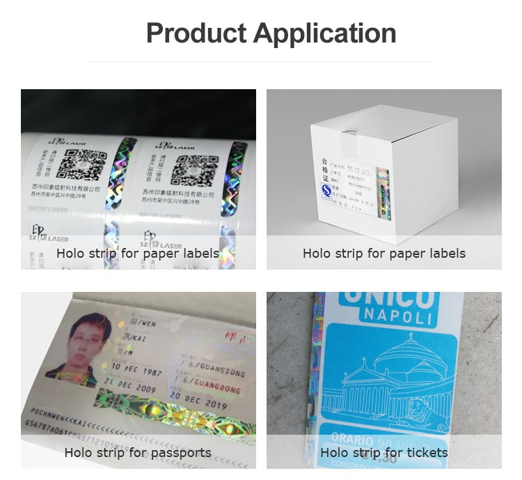 hologram strips are hot stamped on paper labels, passports and tickets