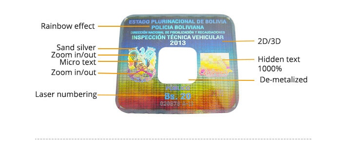 hologram windshield sticker with security elements