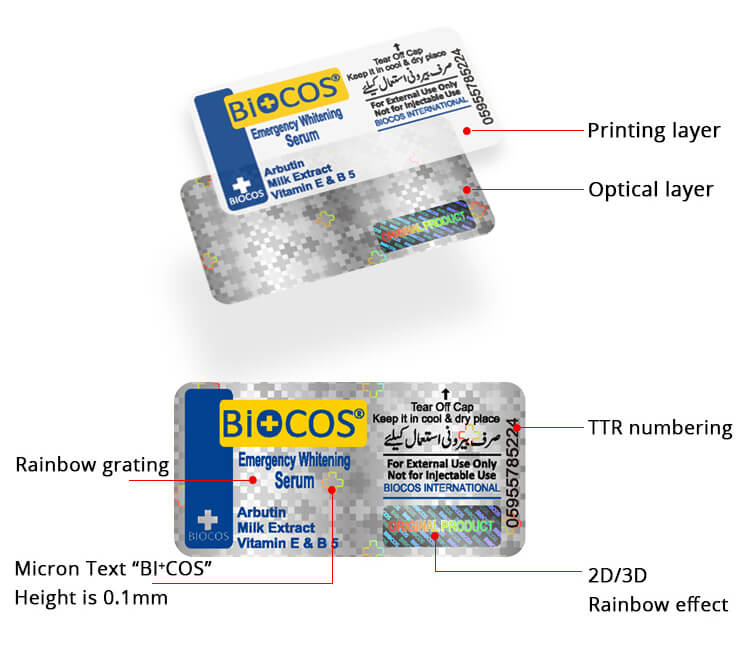 pharmaceutical hologram sticker with color printing