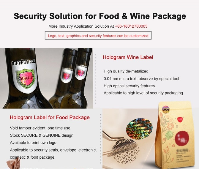 security hologram solution for food and wind package