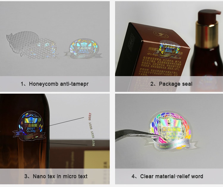 Transparent holographic sticker with honeycomb tamper evident function