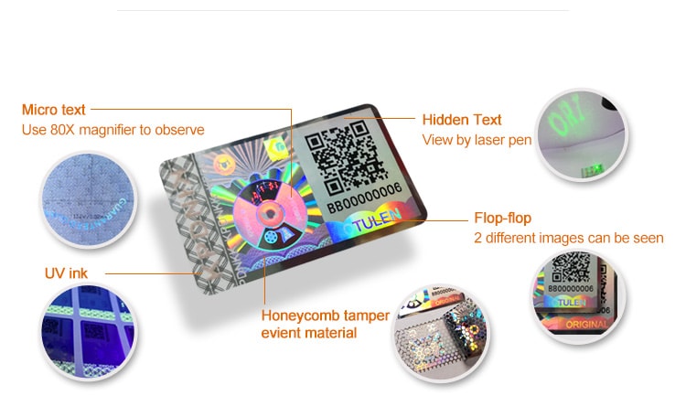 anti tamper qr hologram sticker with five security technology