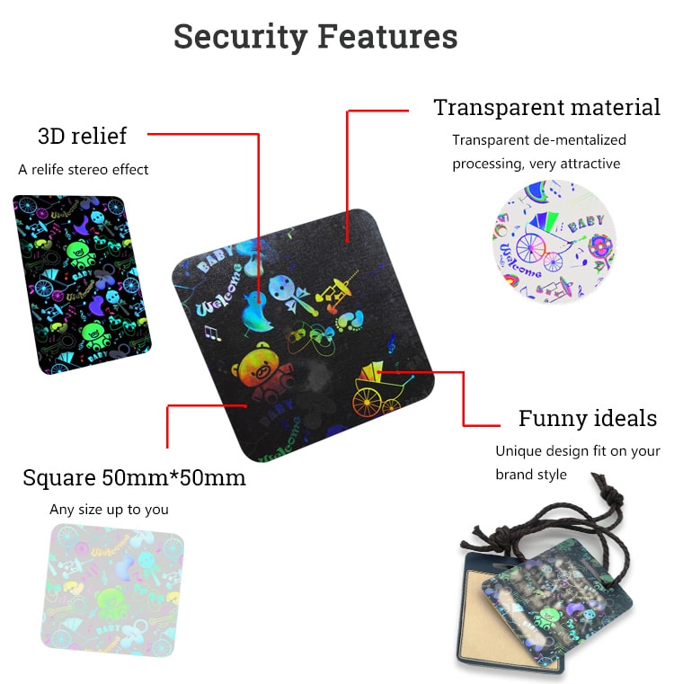 50mm square clear hologram label with 3D relief image
