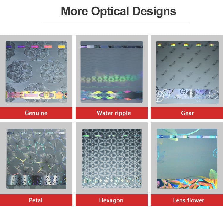 Six Available Optical Printable Hologram Sticker Designs