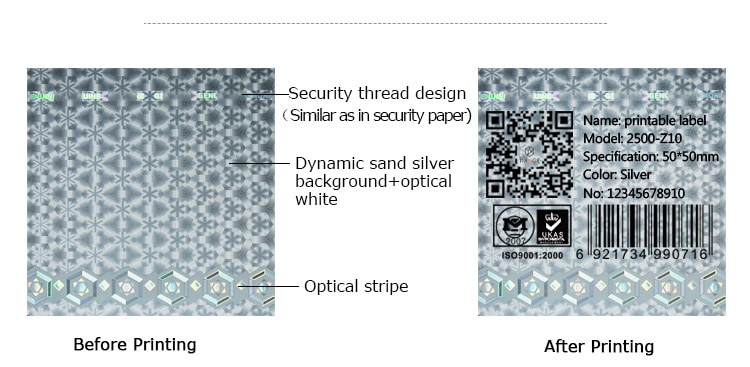before and after the printing of holographic label