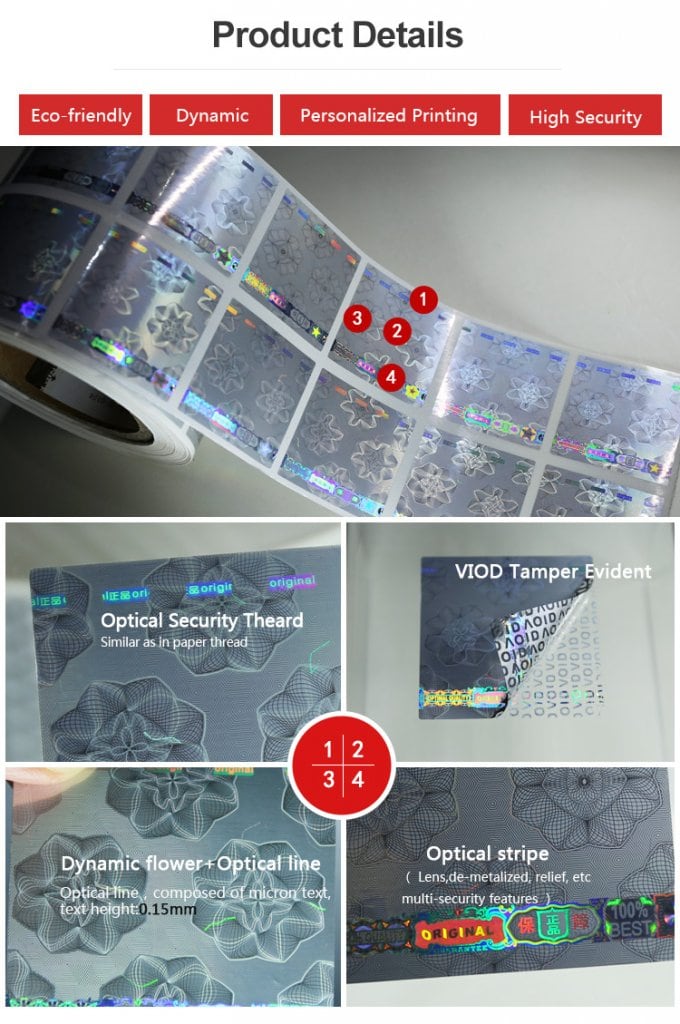 printable holographic sticker, the void residue is read if removed