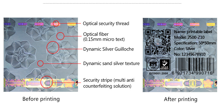 printable holographic stickers with mutiple anti-counterfeit features