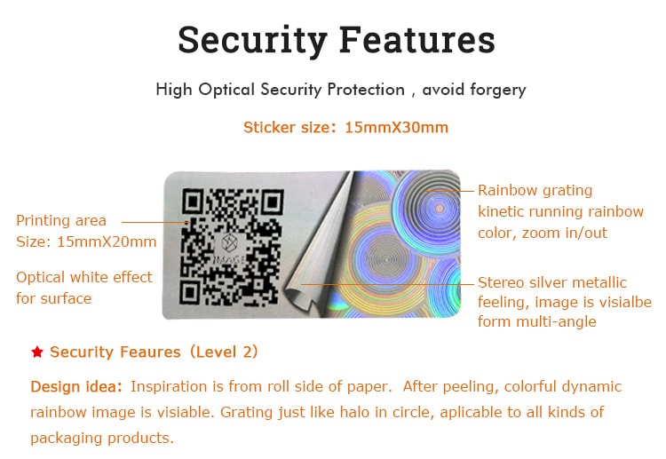 qr code adhesive hologram label, contains more than four security techs