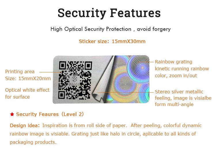 qr code adhesive hologram label, contains more than four security techs