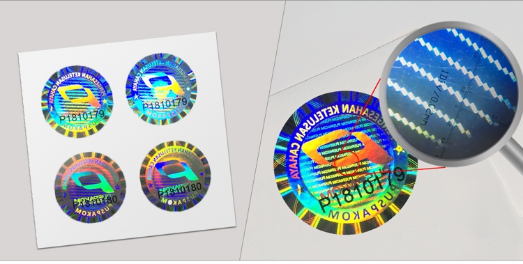 round adhesive hologram label, printed with serial numbers