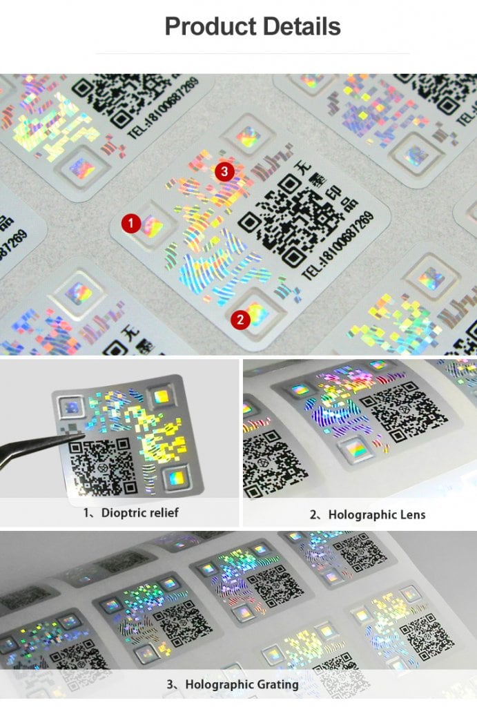 shiny hologram authentication label with multiple security features