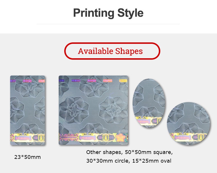 tamper evident security barcode labels, die-cut into different sizes and shapes
