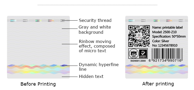 water ripple printable holographic label with about five security technologies