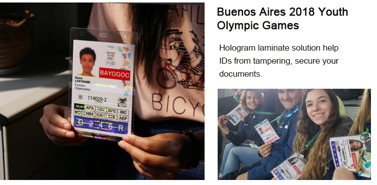 10 mil Self Sealing Hologram Laminating Pouches for Buenos Airs 2018 Youth Olympic Games