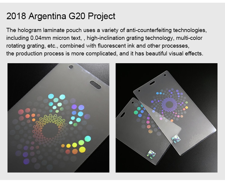 Hologram Hot Laminate Pouch for 2018 Argentina G20 Summit