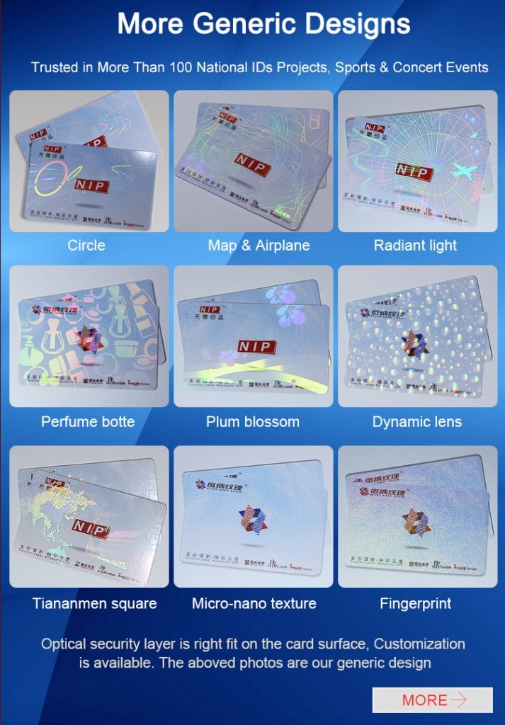 Hologram Overlay Varnish Ribbon with different graphics, accept custom design