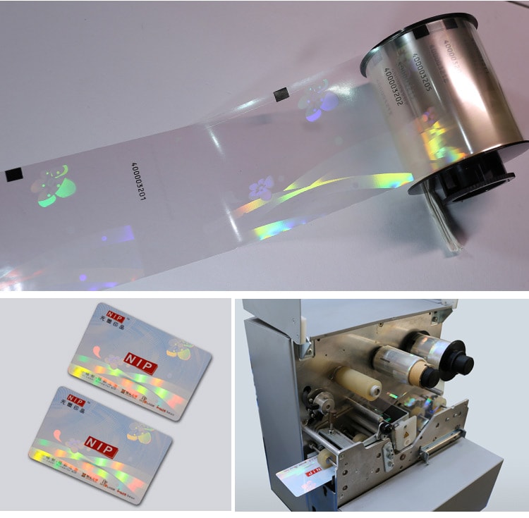 the transparent holographic ribbon is applied to cards