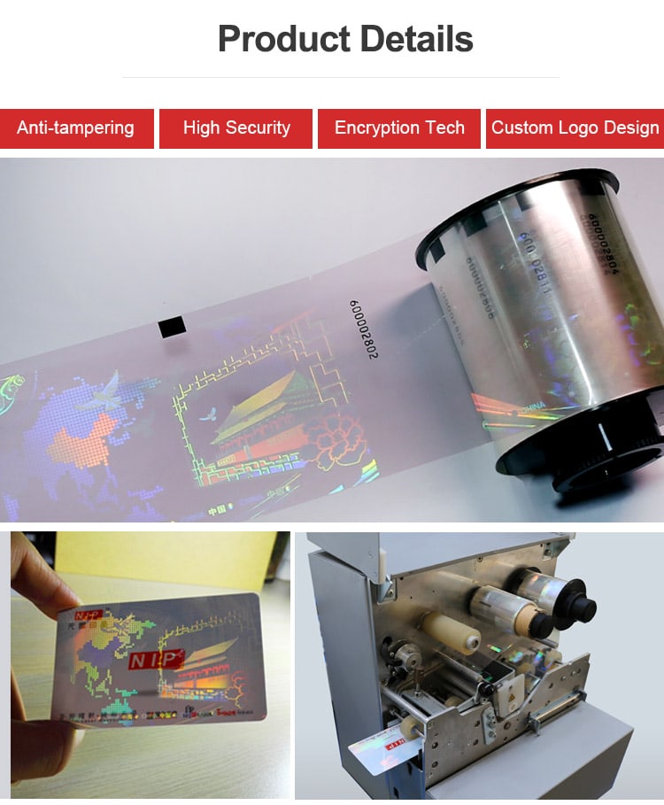use special laminator to transfer optical image of hologram ribbion to id cards