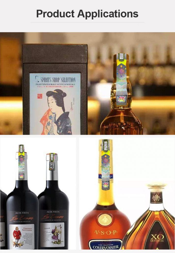 Holographic excise tax stamps, affixed to the seals of all kinds of wine, liquor, beer and other bottles