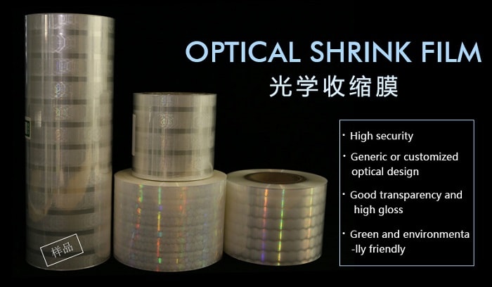Optical shrink film for tobacco and cosmetic packaging boxes
