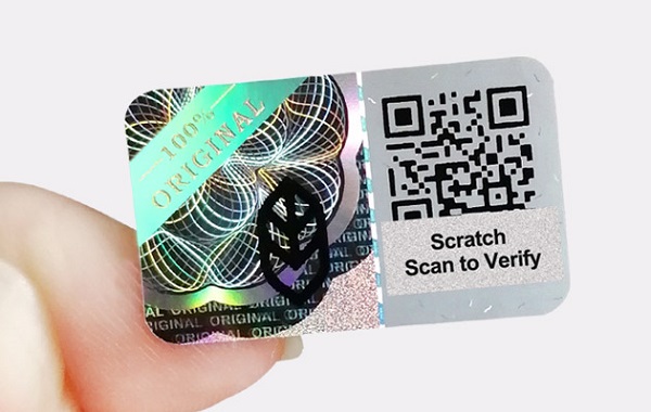 hologram sticker with scratched coating on QR code area