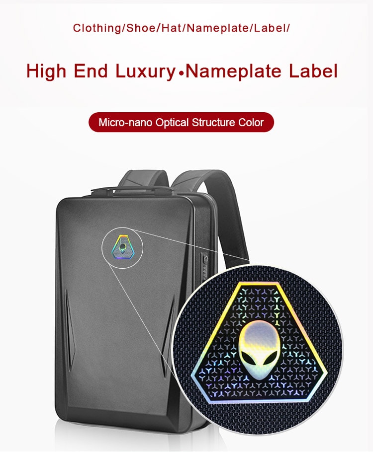 optical metal texture label for backpack