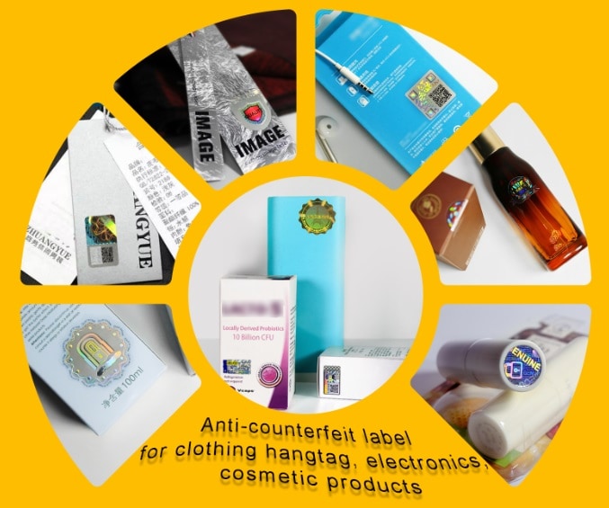 Anti-counterfeit label application for clothing hangtag, electronics and cosmetic products