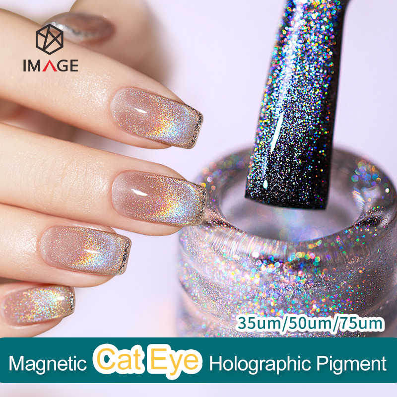 35um, 50um, 75um magnetic holographic nail pigment with cat eye effet