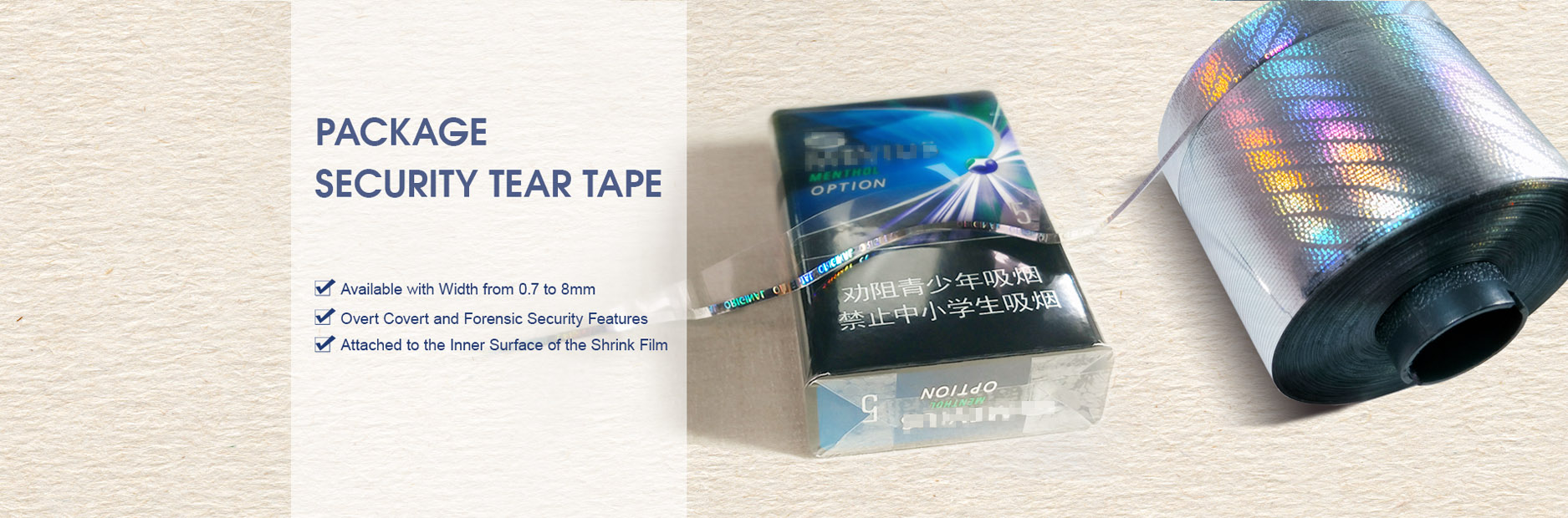 Security Package Tear Tape for Cigarette, Tea, Medicine